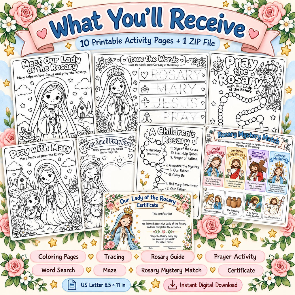 Our Lady of the Rosary activity bundle - what you'll receive