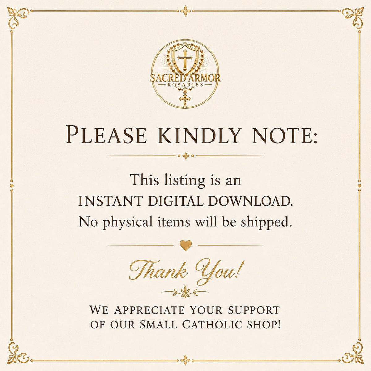 Sacred Armor Rosaries instant digital download notice no physical item will be shipped