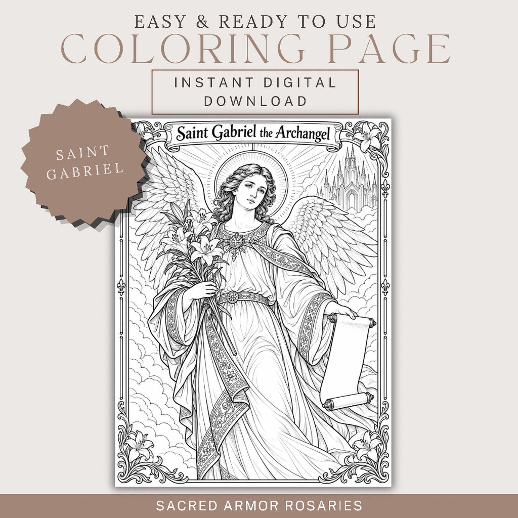 Saint Gabriel the Archangel printable Catholic coloring page digital download