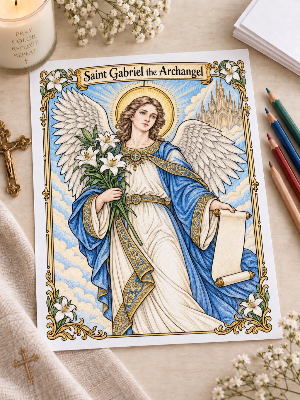 Colored Saint Gabriel the Archangel coloring page example