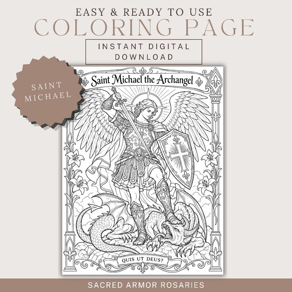 Saint Michael the Archangel printable Catholic coloring page digital download