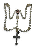 Handmade Saint Michael five-decade rosary with ivory gold-banded beads, centerpiece and silver-tone crucifix
