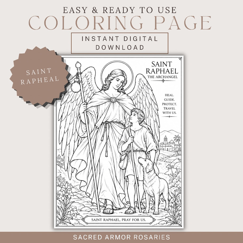 Saint Raphael the Archangel printable Catholic coloring page digital download
