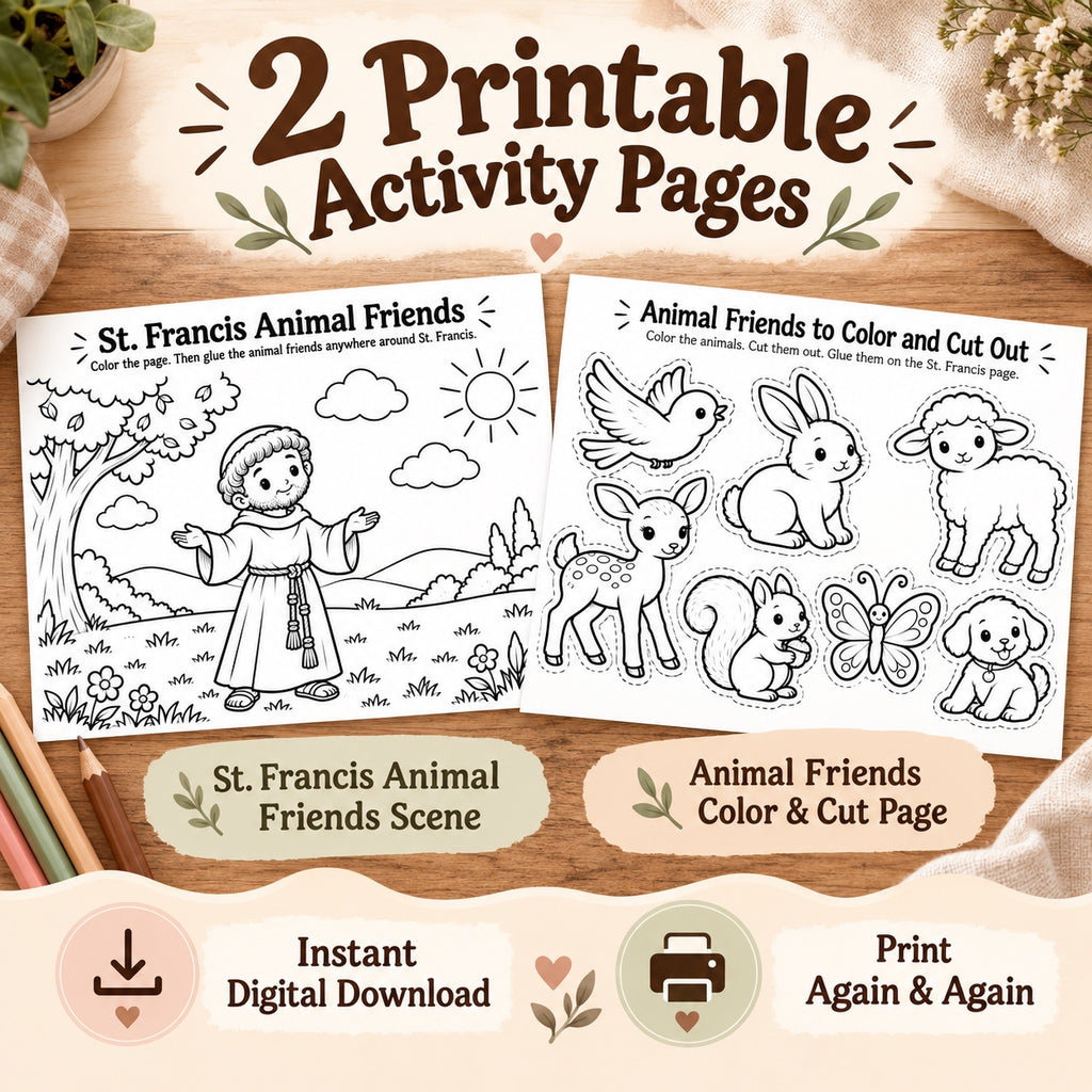 Two printable St. Francis activity pages included