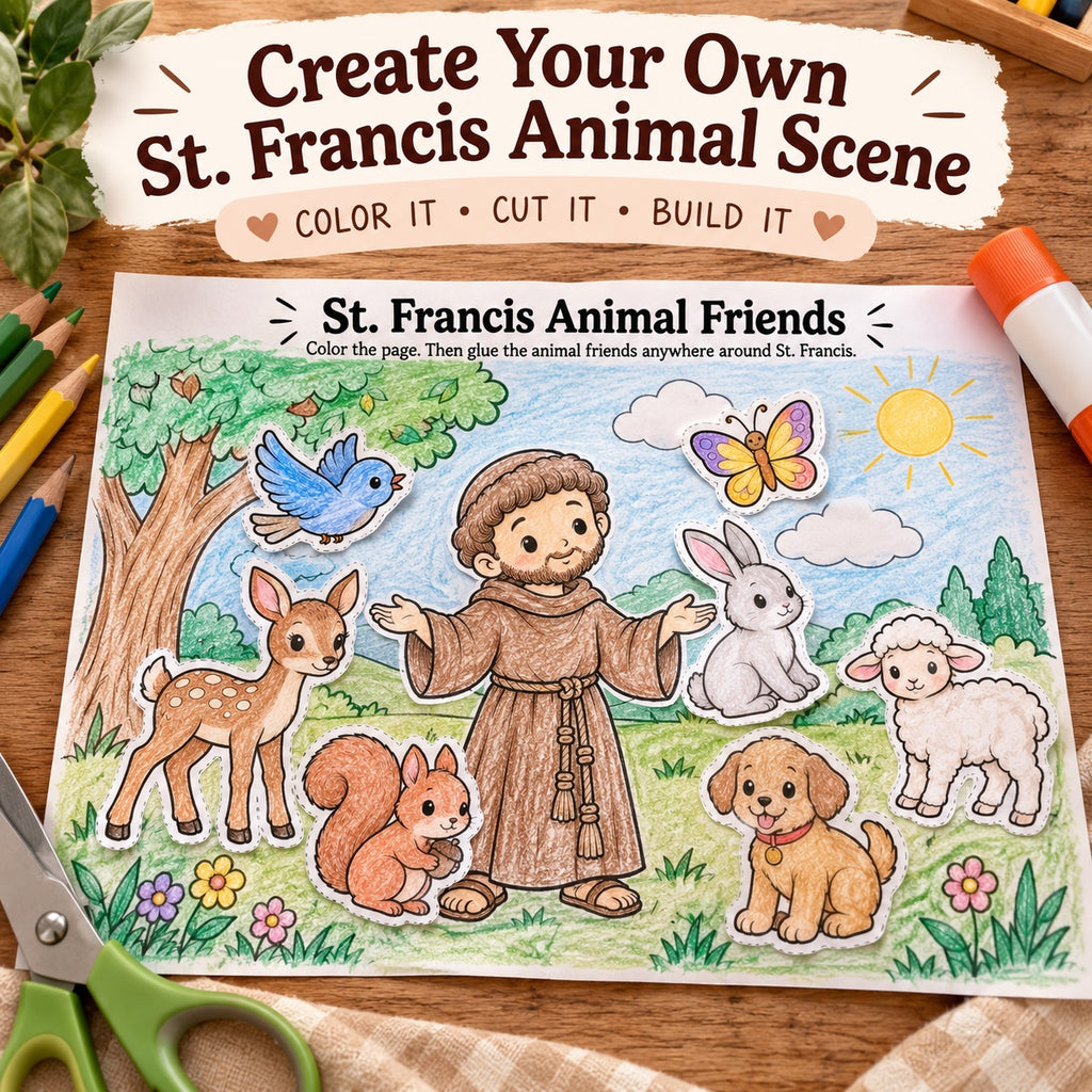 Completed St. Francis animal scene printable craft