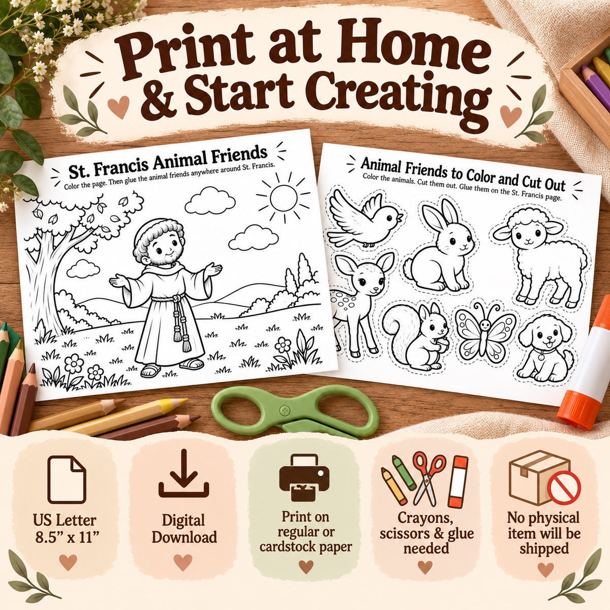 Printable activity size and supply details