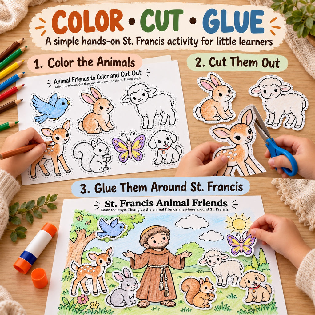 St. Francis preschool color cut and glue activity example